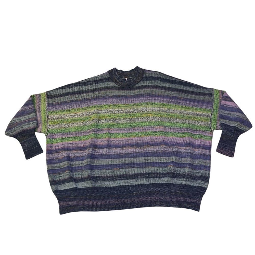 EUC Free People Oversized Striped Crewneck Sweater Cotton Medium Comfy Lounge
